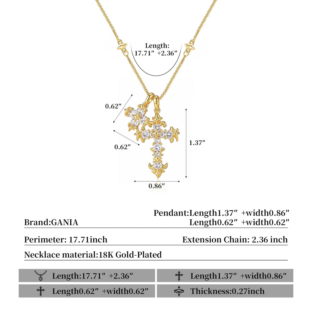 GANIA Gold-Plated Iris Flower Cross Necklace – Electroplated Finish (Brass Base), Christian Symbol Pendant, Unisex Gift for Daily Wear