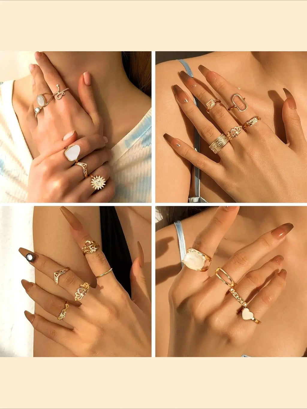 70 Pcs Vintage Crystal Ring Set, Jewelry Knuckle Rings for Women, Bohemian Boho Stackable Joint Rings, Retro Joint Finger Rings, Jewellery