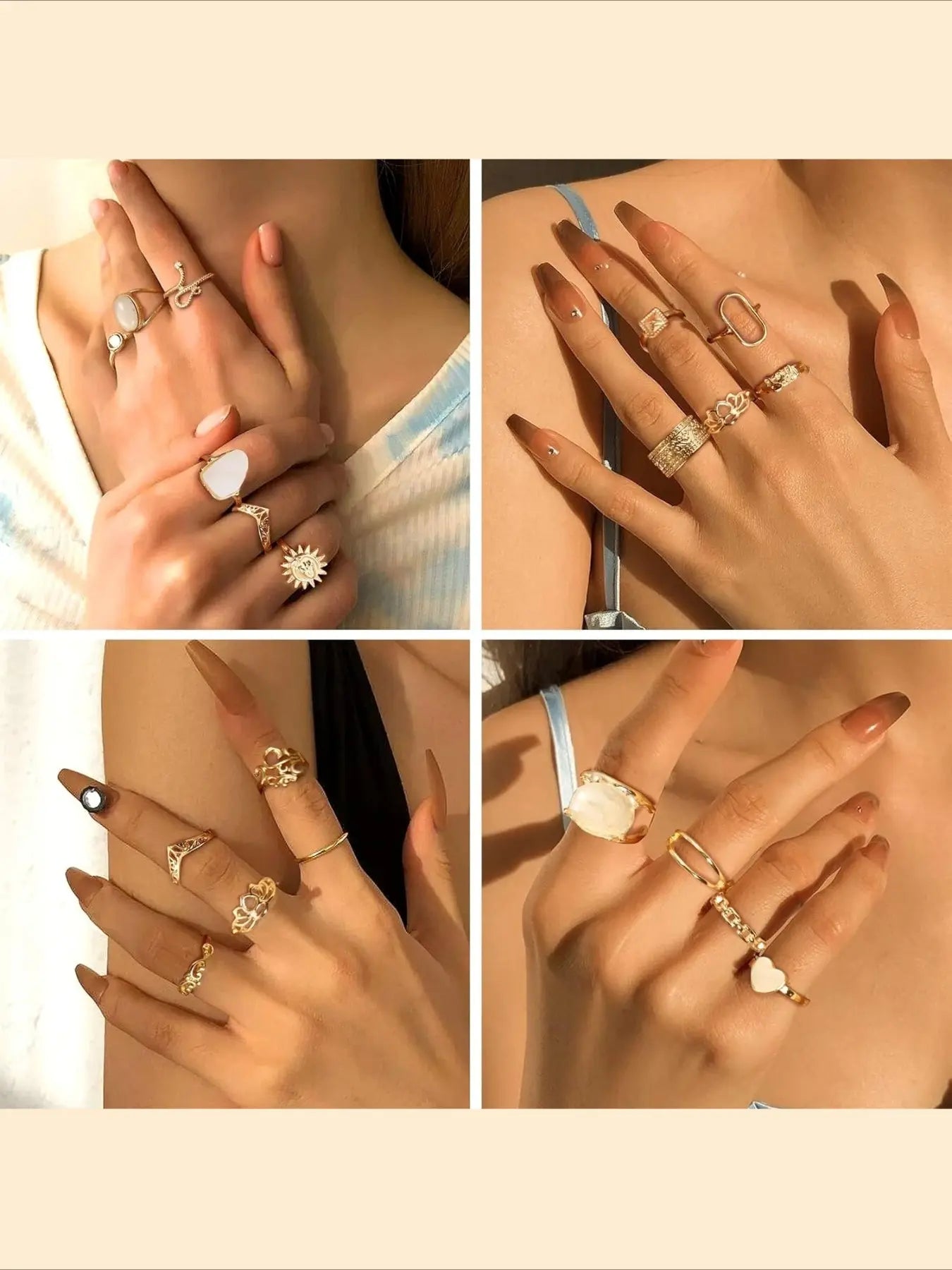 70 Pcs Vintage Crystal Ring Set, Jewelry Knuckle Rings for Women, Bohemian Boho Stackable Joint Rings, Retro Joint Finger Rings, Jewellery
