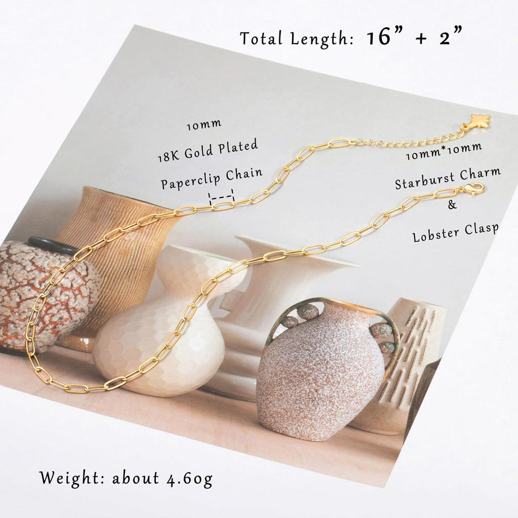 18K Gold Plated Paperclip Chain Choker Satellite Chain Freshwater Cultured Biwa Pearl Pendant Necklace Dainty Turquoise Jewelry for Women