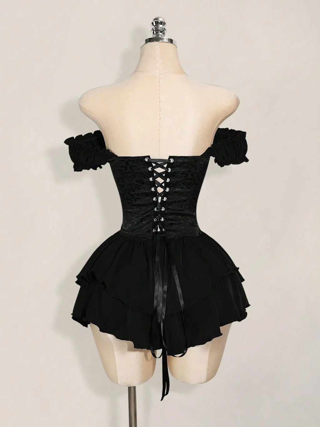 Women'S Off-Shoulder A-Line Chiffon Mini Dress Gothic Jacquard Ruffle Trim with Tie Waist Elegant Party Dress for Wedding Guest Vacation Dinner Club Night Out