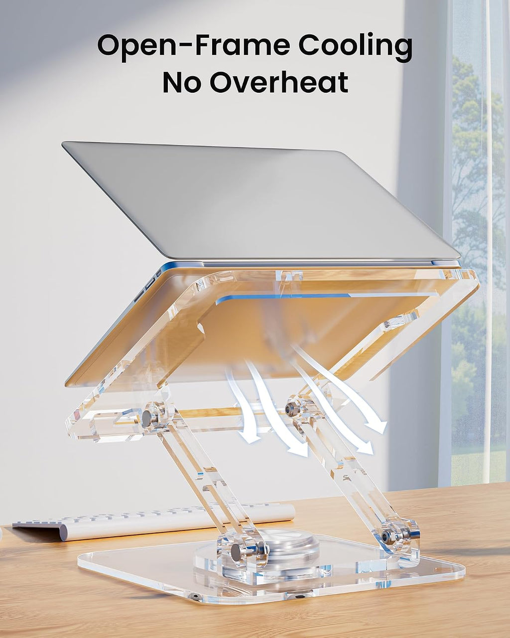 Laptop Stand for Desk - Adjustable, Foldable Clear Acrylic Riser with 360° Rotating Base, Ergonomic Laptop Holder for Macbook Pro/Air & 10-16” Notebooks