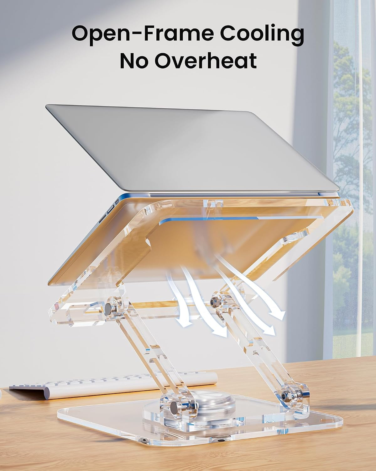Laptop Stand for Desk - Adjustable, Foldable Clear Acrylic Riser with 360° Rotating Base, Ergonomic Laptop Holder for Macbook Pro/Air & 10-16” Notebooks