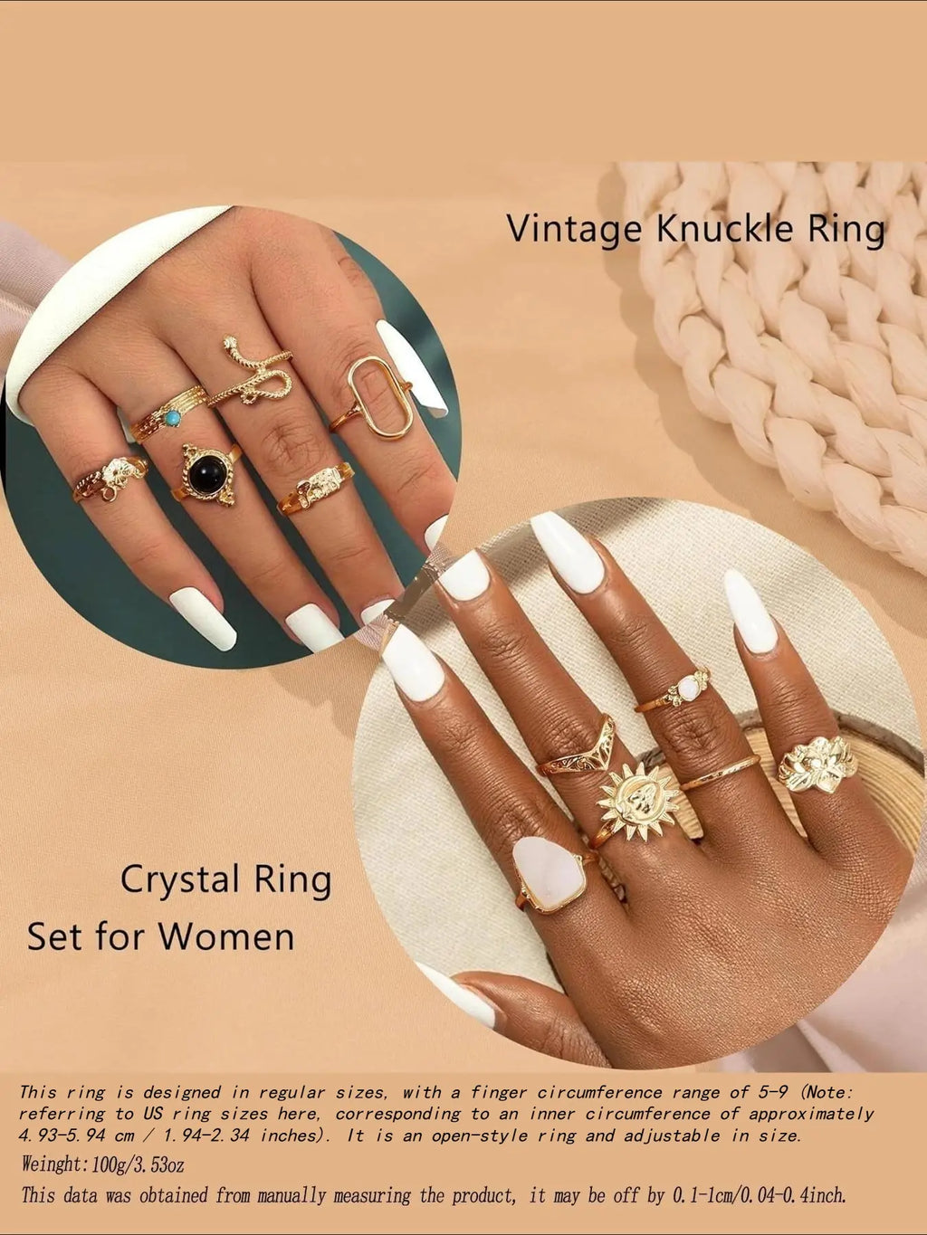 70 Pcs Vintage Crystal Ring Set, Jewelry Knuckle Rings for Women, Bohemian Boho Stackable Joint Rings, Retro Joint Finger Rings, Jewellery
