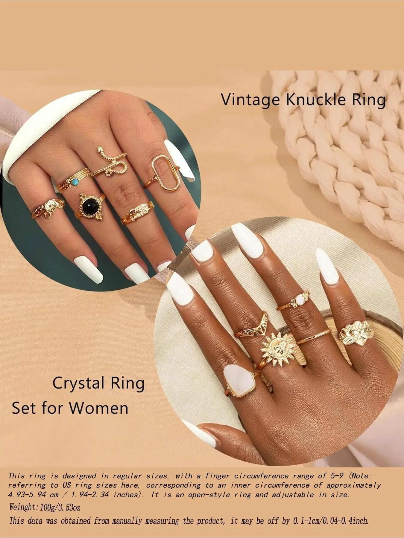 70 Pcs Vintage Crystal Ring Set, Jewelry Knuckle Rings for Women, Bohemian Boho Stackable Joint Rings, Retro Joint Finger Rings, Jewellery