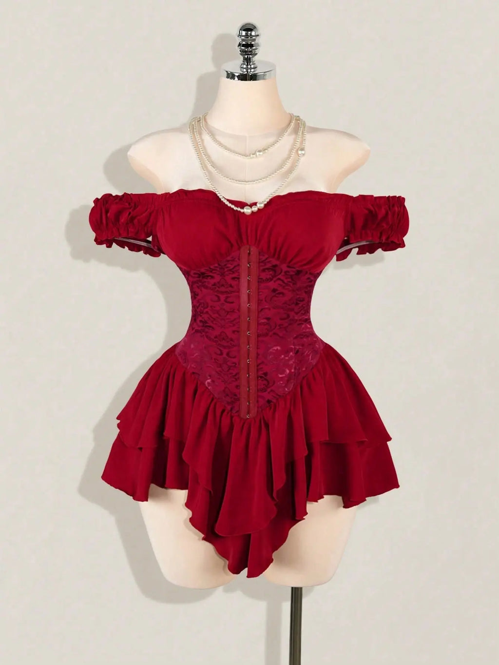 Women'S Off-Shoulder A-Line Chiffon Mini Dress Gothic Jacquard Ruffle Trim with Tie Waist Elegant Party Dress for Wedding Guest Vacation Dinner Club Night Out