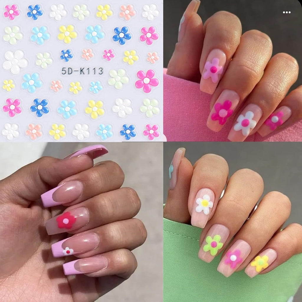 Flower Nail Art Stickers 5D Embossed Nail Decals Spring Summer Self-Adhesive Nails Supplies Accessories 3D Flower for Women Nails Design Decoration