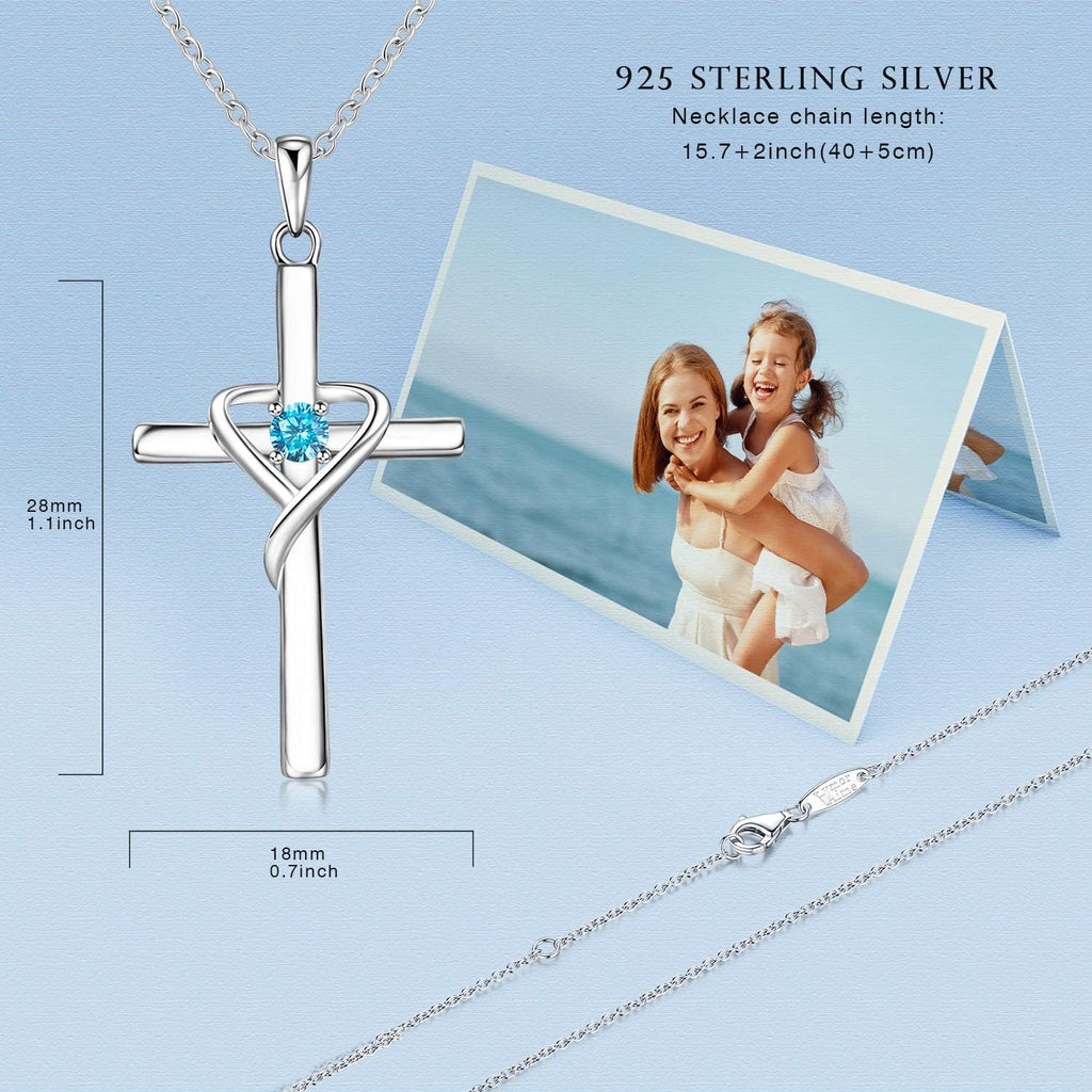 925 Sterling Silver Cross Necklace for Women Men 14K Gold Plated 5A CZ Birthstone Necklaces for Holiday
