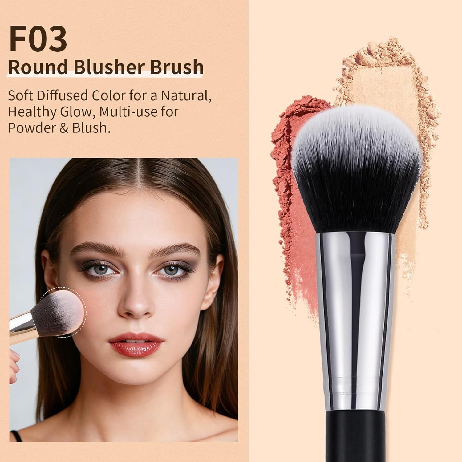 3 Pcs Foundation Contour Blush Conceal Brush Set, Angled Synthetic Kabuki Brush for Blending Setting Buffing with Liquid, Cream and Powder Cosmetic(Black)