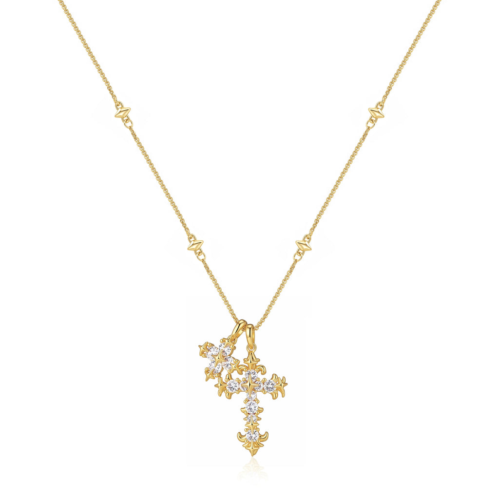 GANIA Gold-Plated Iris Flower Cross Necklace – Electroplated Finish (Brass Base), Christian Symbol Pendant, Unisex Gift for Daily Wear