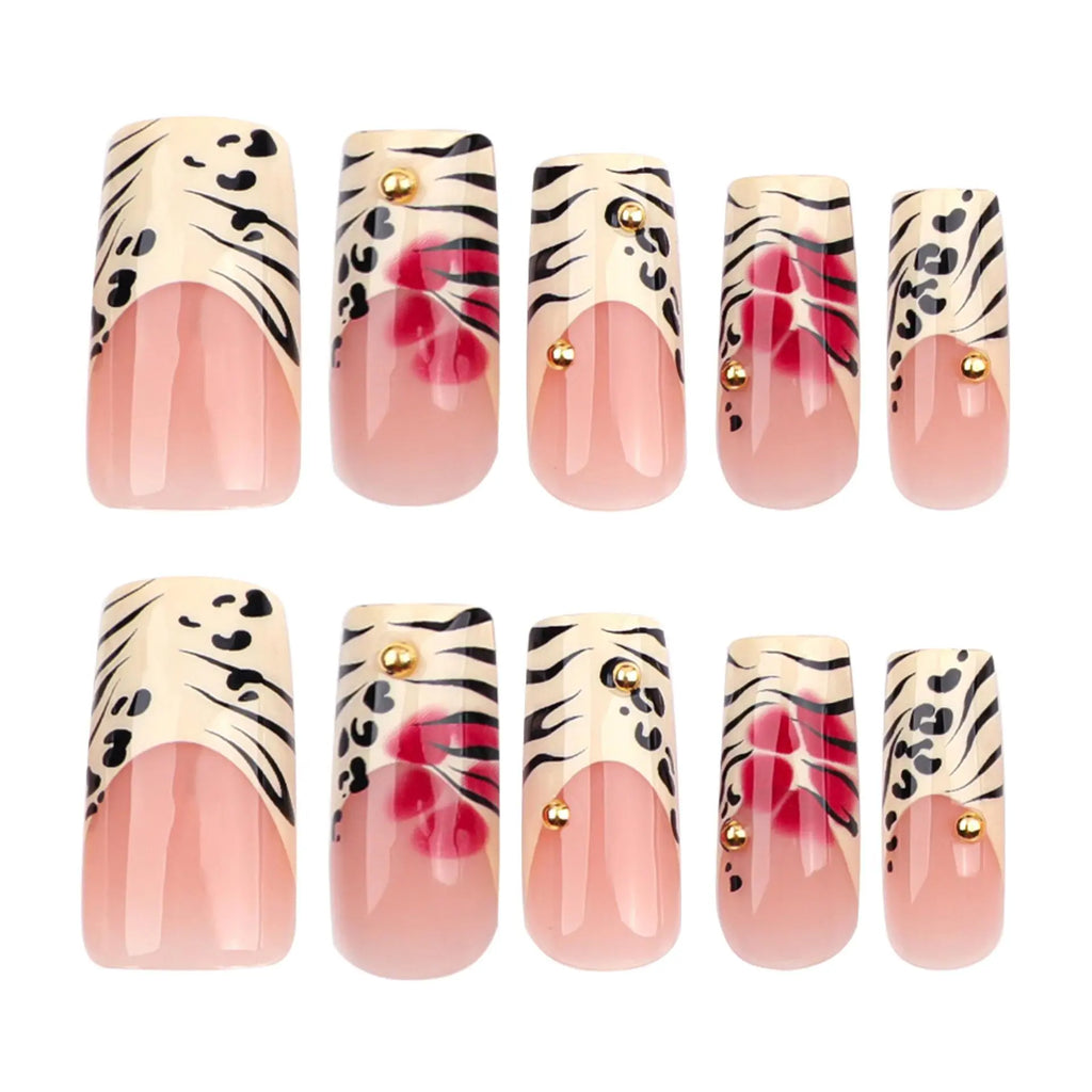Leopard Print Fake Nails with Nail File & Tape, 1 Box Long Square Press on Nails for Women & Girls Diy Nail Art, Elegant Stick on Nails Kit, Christmas Gift