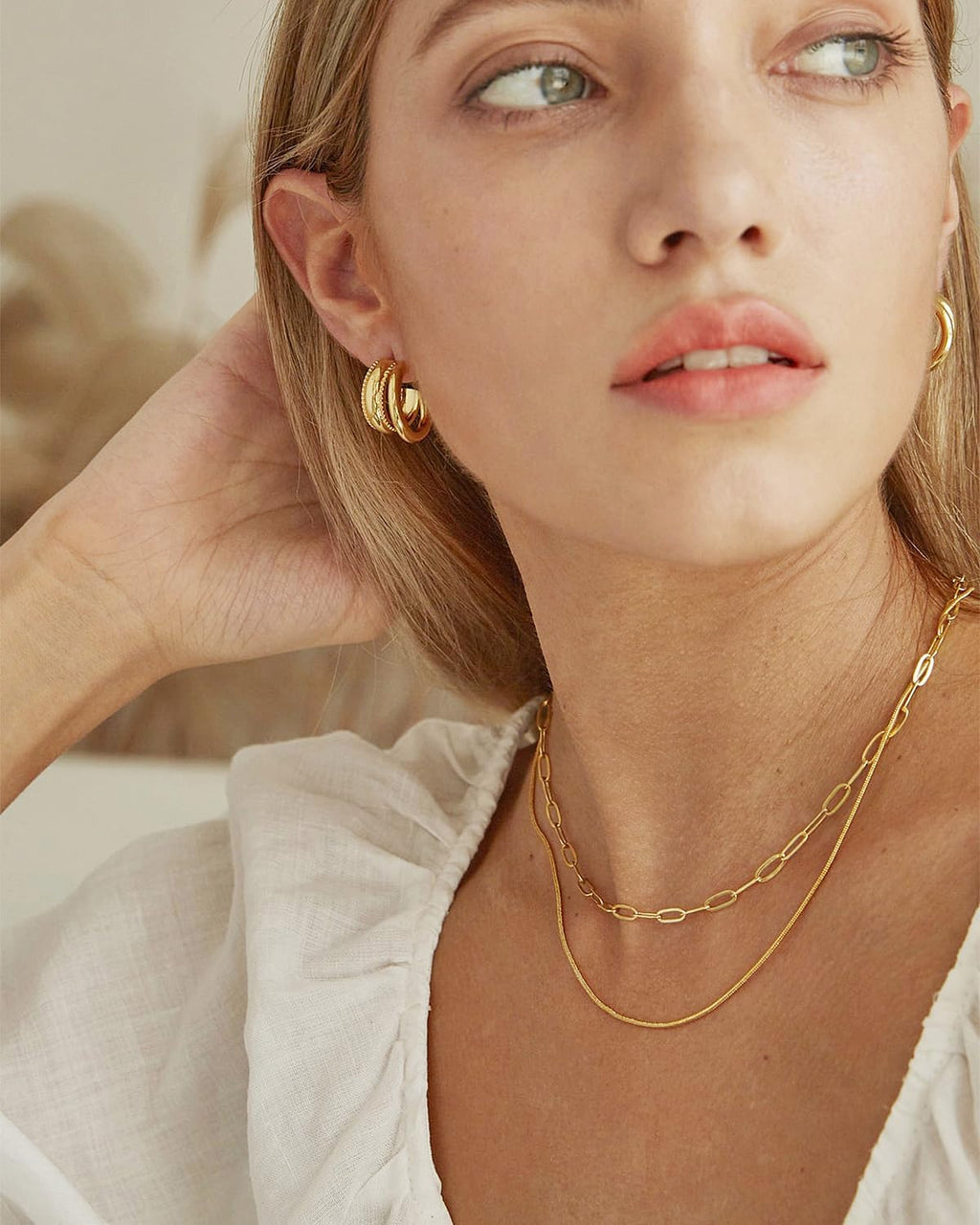 18K Gold Plated Paperclip Chain Choker Satellite Chain Freshwater Cultured Biwa Pearl Pendant Necklace Dainty Turquoise Jewelry for Women