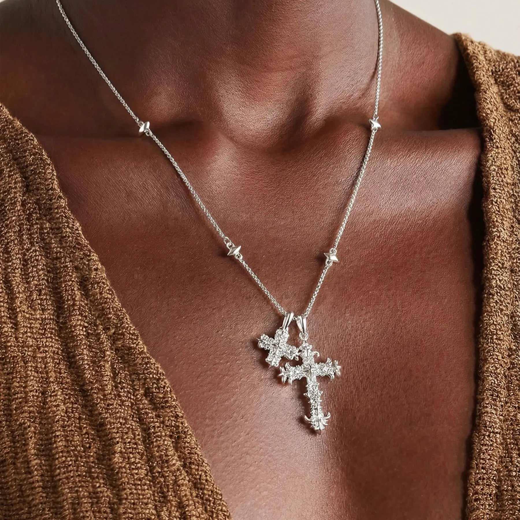 GANIA Gold-Plated Iris Flower Cross Necklace – Electroplated Finish (Brass Base), Christian Symbol Pendant, Unisex Gift for Daily Wear