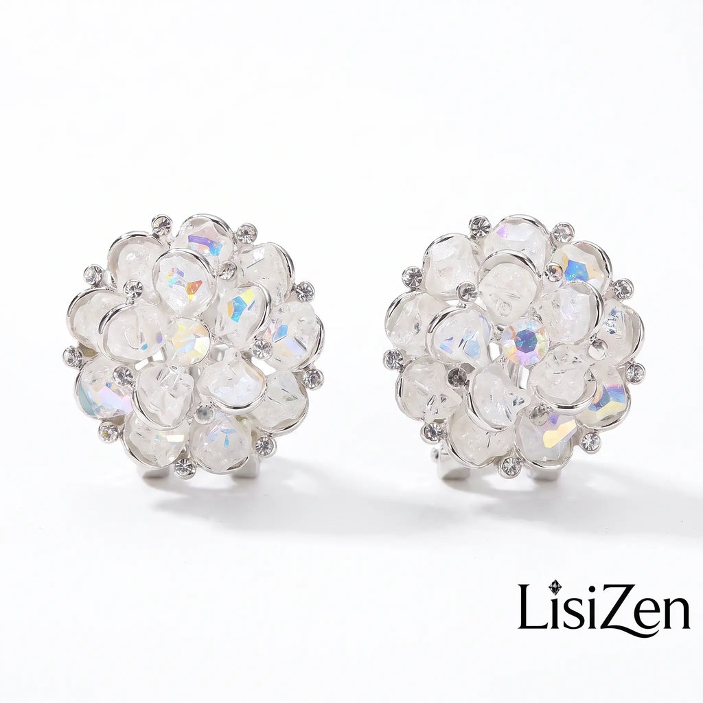 Lisizen Handmade Crystal Flower Earrings for Adults, Unique Fashion Gentle Versatile Elegant Light Luxury Minimalist Design, Feminine Bling Effect Ear Accessories, DZEH6067, Sparkling Ear Jewelry