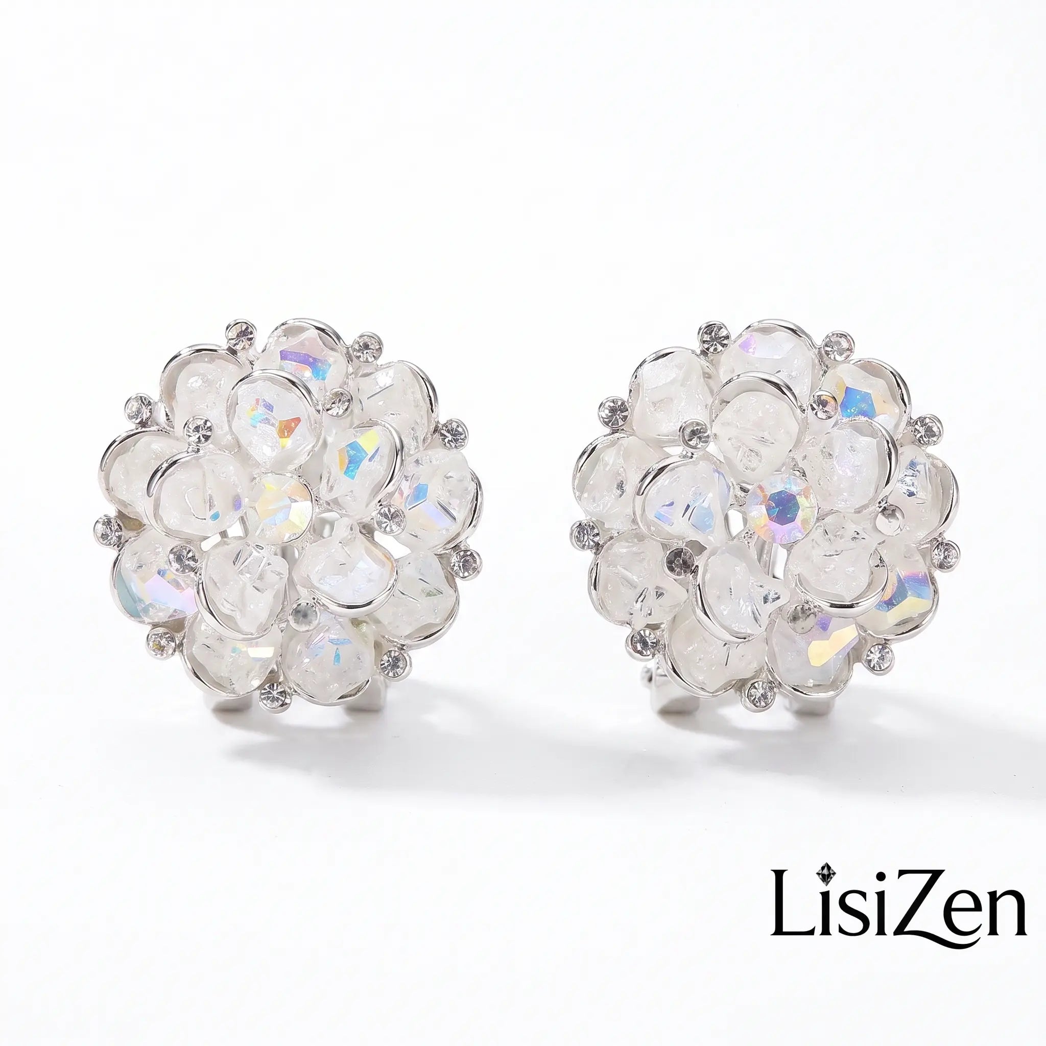 Lisizen Handmade Crystal Flower Earrings for Adults, Unique Fashion Gentle Versatile Elegant Light Luxury Minimalist Design, Feminine Bling Effect Ear Accessories, DZEH6067, Sparkling Ear Jewelry