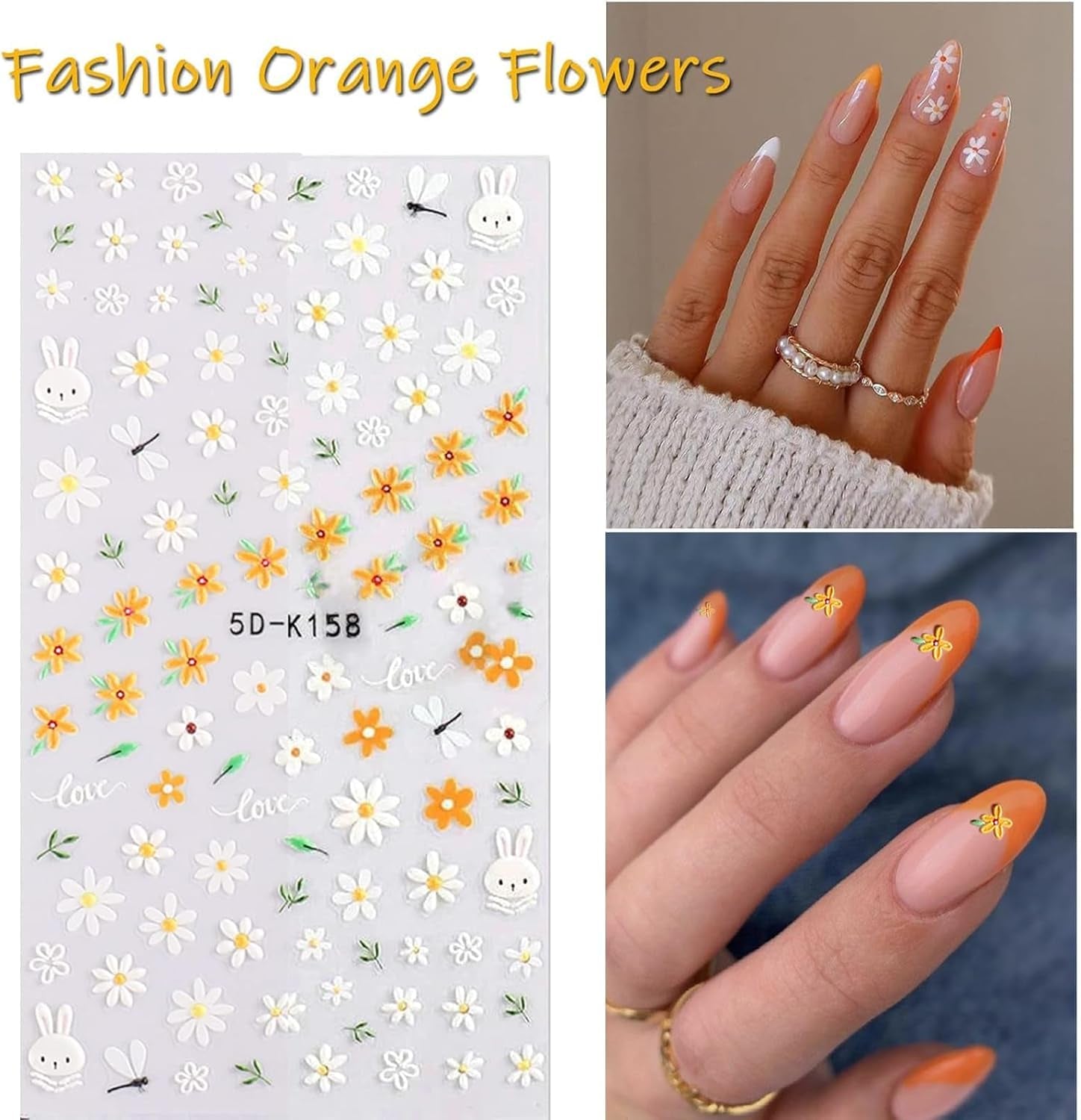 Flower Nail Art Stickers 5D Embossed Nail Decals Spring Summer Self-Adhesive Nails Supplies Accessories 3D Flower for Women Nails Design Decoration