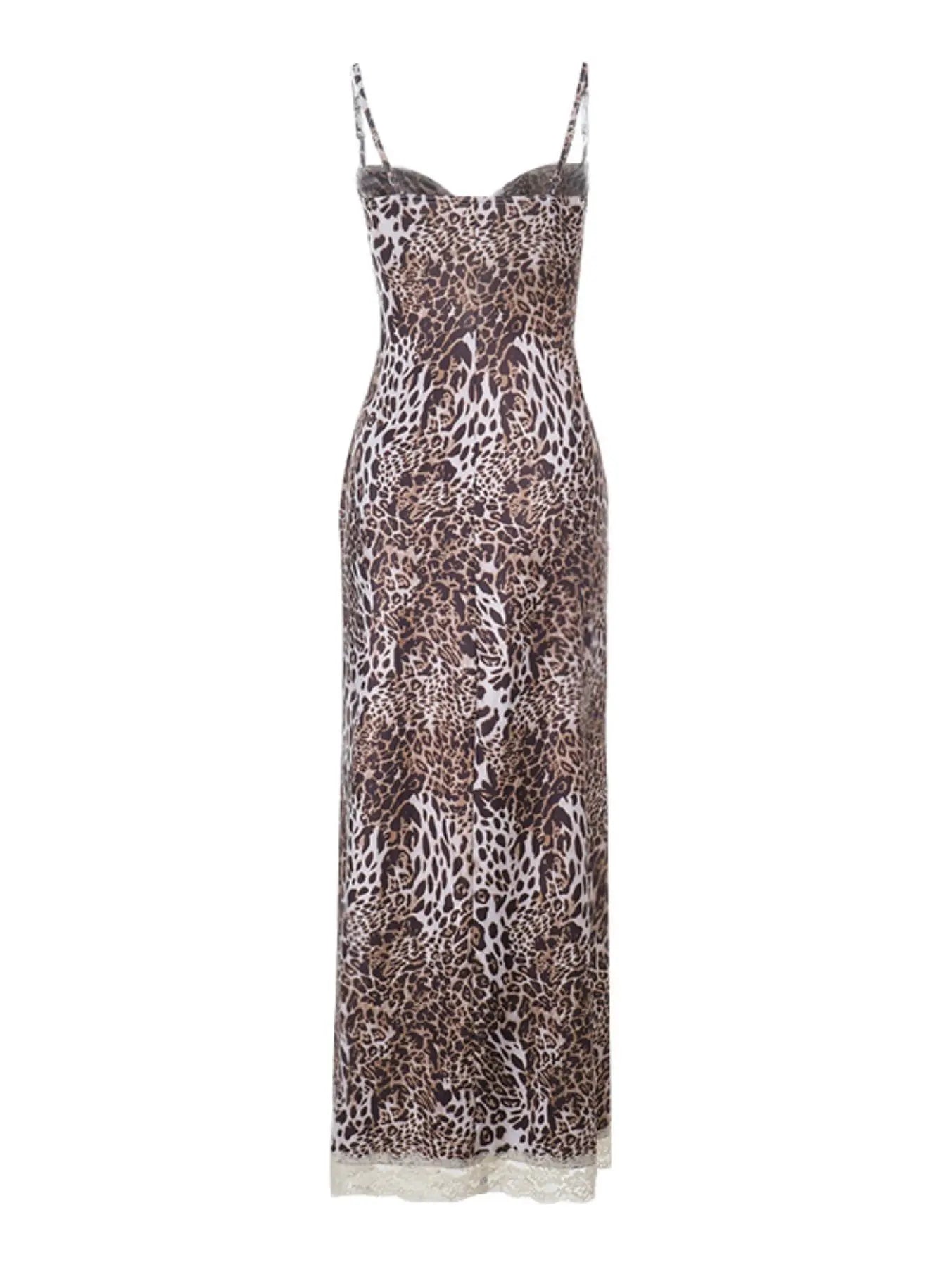 Women'S Sexy Leopard Print Lace Trim Side Slit Bodycon Fit Dress, Elegant Sleeveless Cocktail Dress for Party Club Dating Wear, Ladies Summer Clothes, Fashion Chic Gown