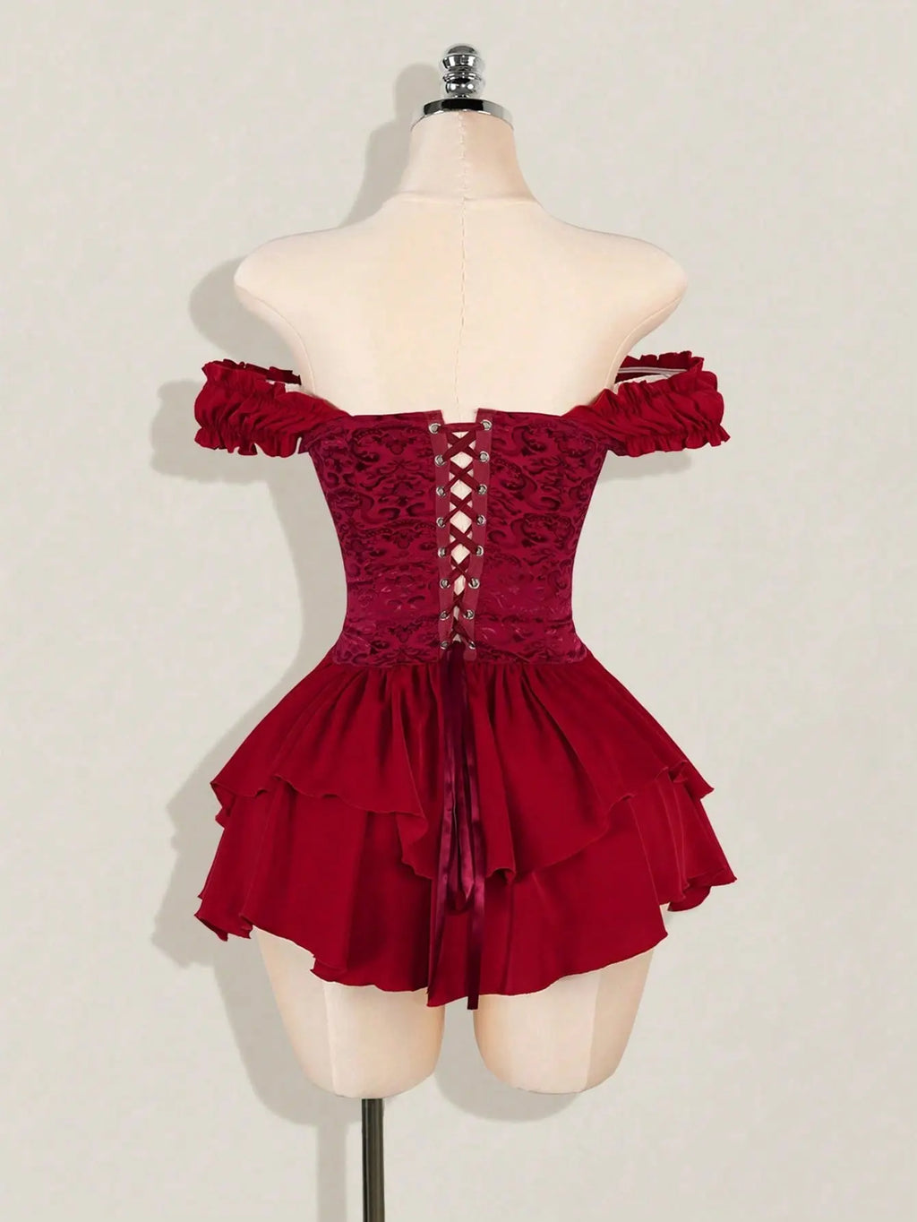 Women'S Off-Shoulder A-Line Chiffon Mini Dress Gothic Jacquard Ruffle Trim with Tie Waist Elegant Party Dress for Wedding Guest Vacation Dinner Club Night Out