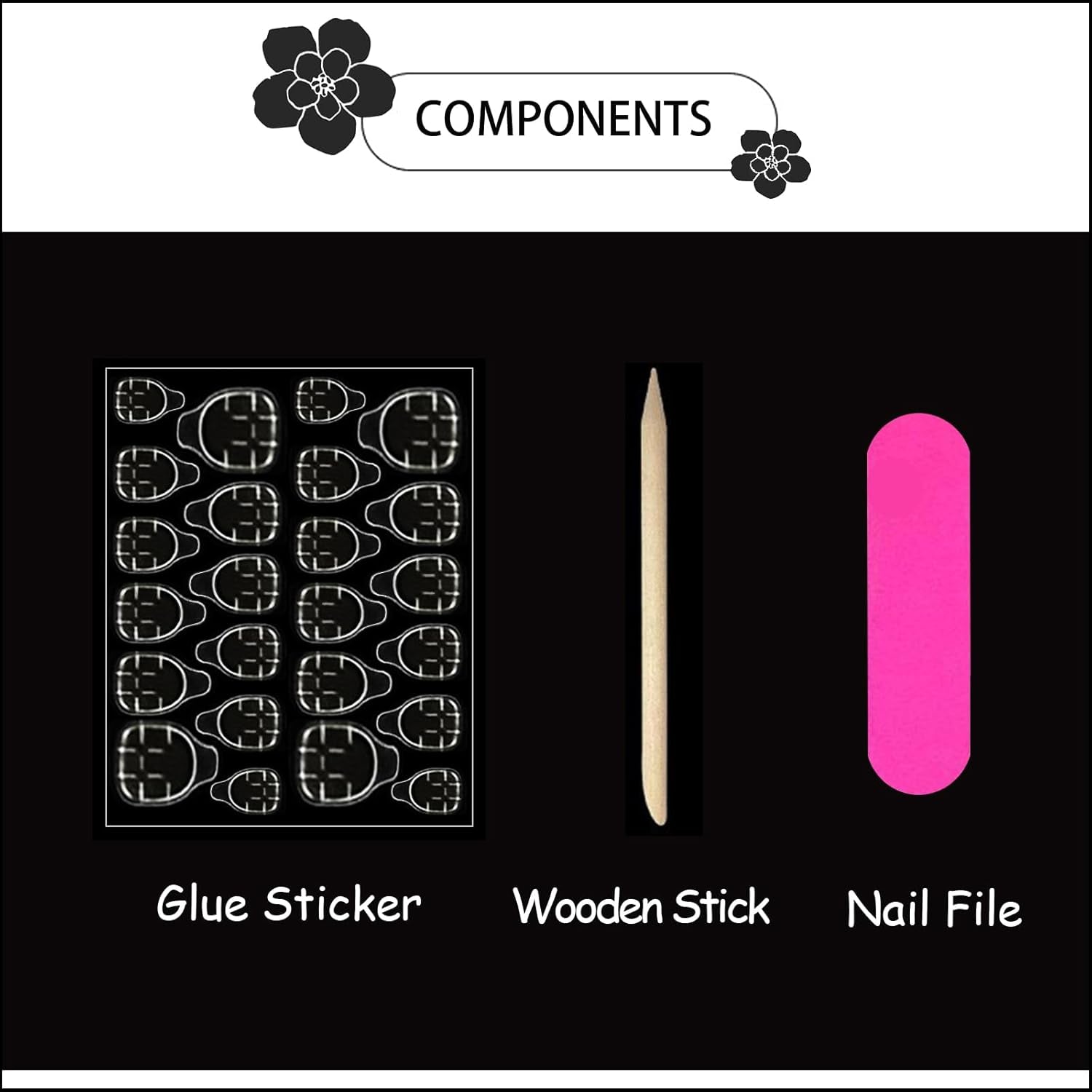 Flower Press on Nails 3D Spring Floral Fake Nails Press Ons Almond French Tip False Nails Medium Acrylic Glue on Nail Cute Artificial Stick on Nail for Women Manicure 24Pcs