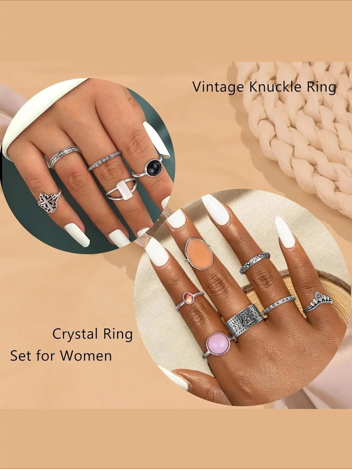 70 Pcs Vintage Crystal Ring Set, Jewelry Knuckle Rings for Women, Bohemian Boho Stackable Joint Rings, Retro Joint Finger Rings, Jewellery