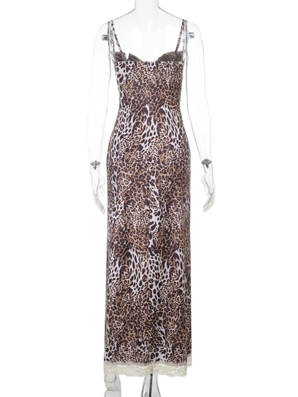 Women'S Sexy Leopard Print Lace Trim Side Slit Bodycon Fit Dress, Elegant Sleeveless Cocktail Dress for Party Club Dating Wear, Ladies Summer Clothes, Fashion Chic Gown