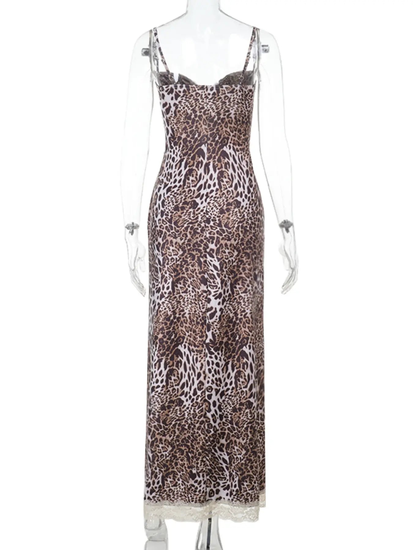 Women'S Sexy Leopard Print Lace Trim Side Slit Bodycon Fit Dress, Elegant Sleeveless Cocktail Dress for Party Club Dating Wear, Ladies Summer Clothes, Fashion Chic Gown