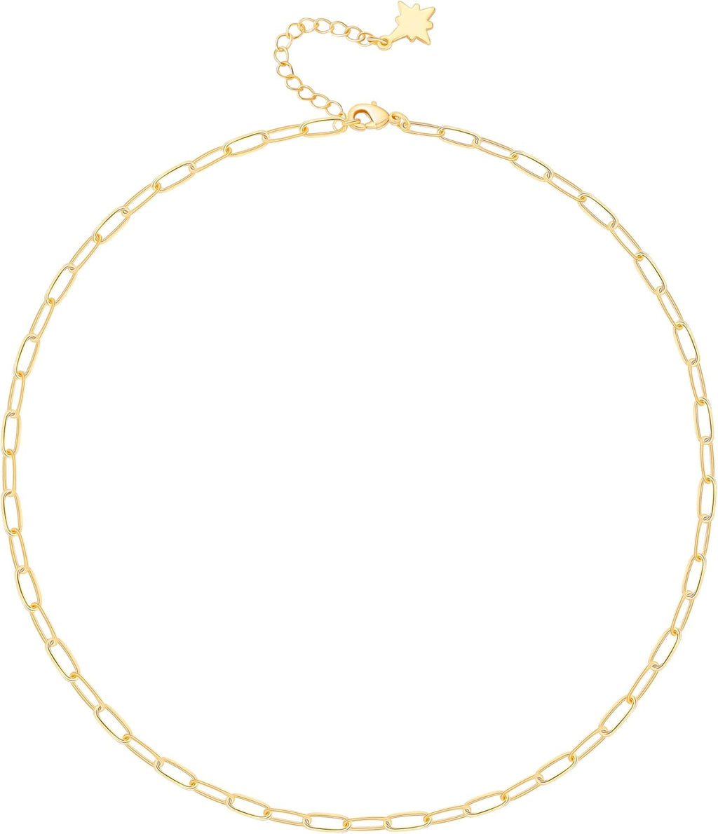 18K Gold Plated Paperclip Chain Choker Satellite Chain Freshwater Cultured Biwa Pearl Pendant Necklace Dainty Turquoise Jewelry for Women