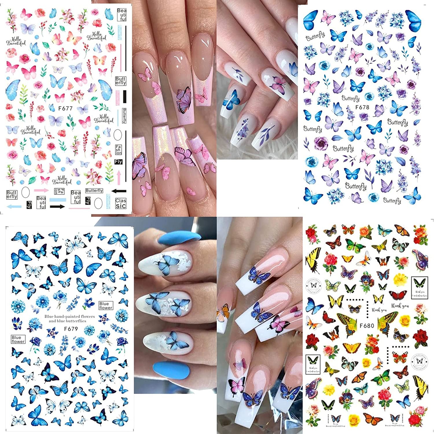 10 Sheets Butterfly Nail Stickers for Women Nails Design and Art