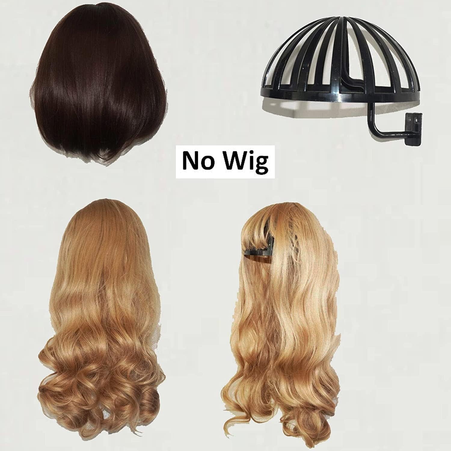 4 Pack Wall Mount Hanging Wig Stand, Wig Drying Holders, Plastic Wigs and Hats/Cap Rack Styling Drying Display Hangers, Hold the Shape of the Wig and Are EASY to MOUNT. (2 Black+2 White)