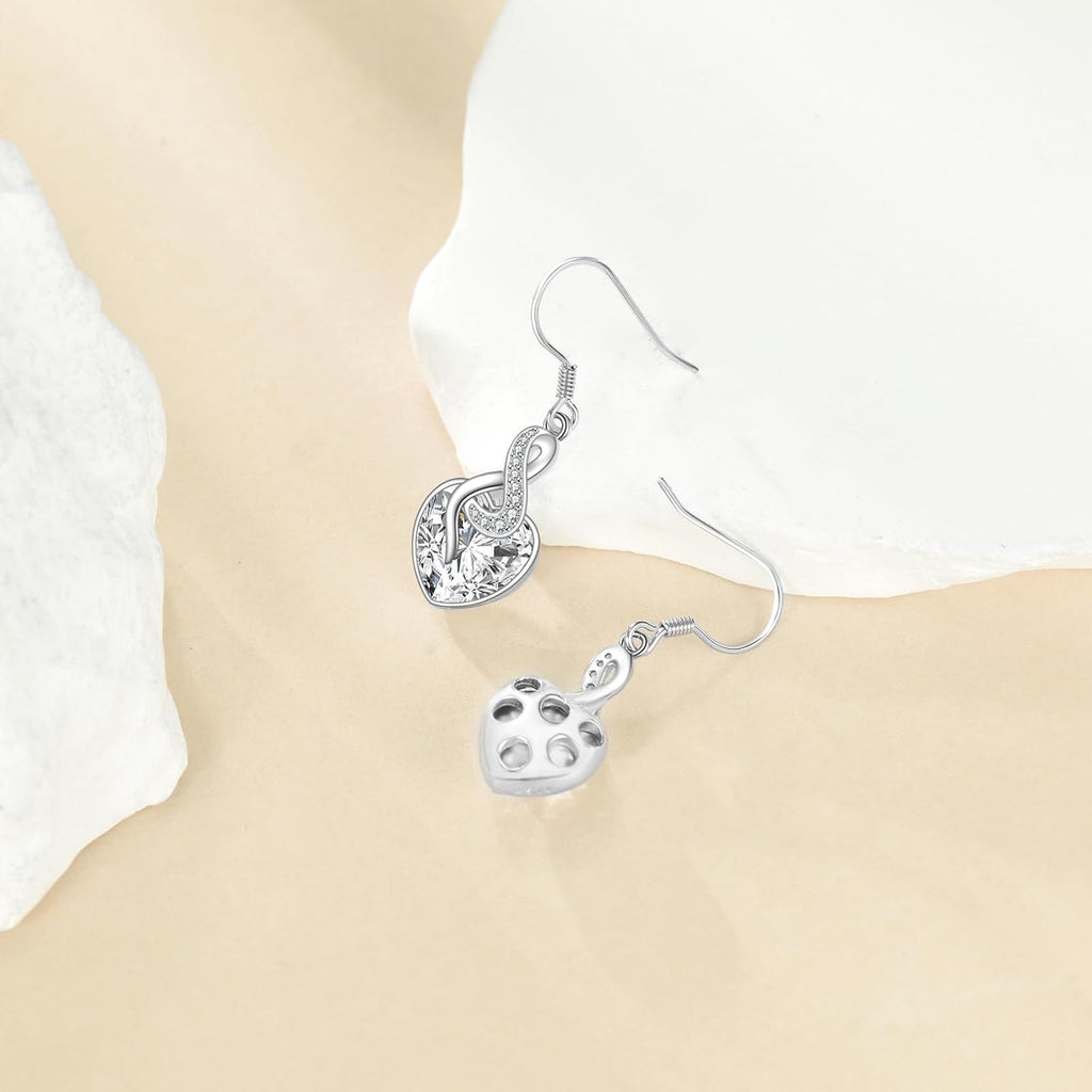 Crystal Heart Dangle Earrings Sterling Silver Heart Earrings with Angle Wings Birthday Anniversary Jewelry Gifts for Women Wife