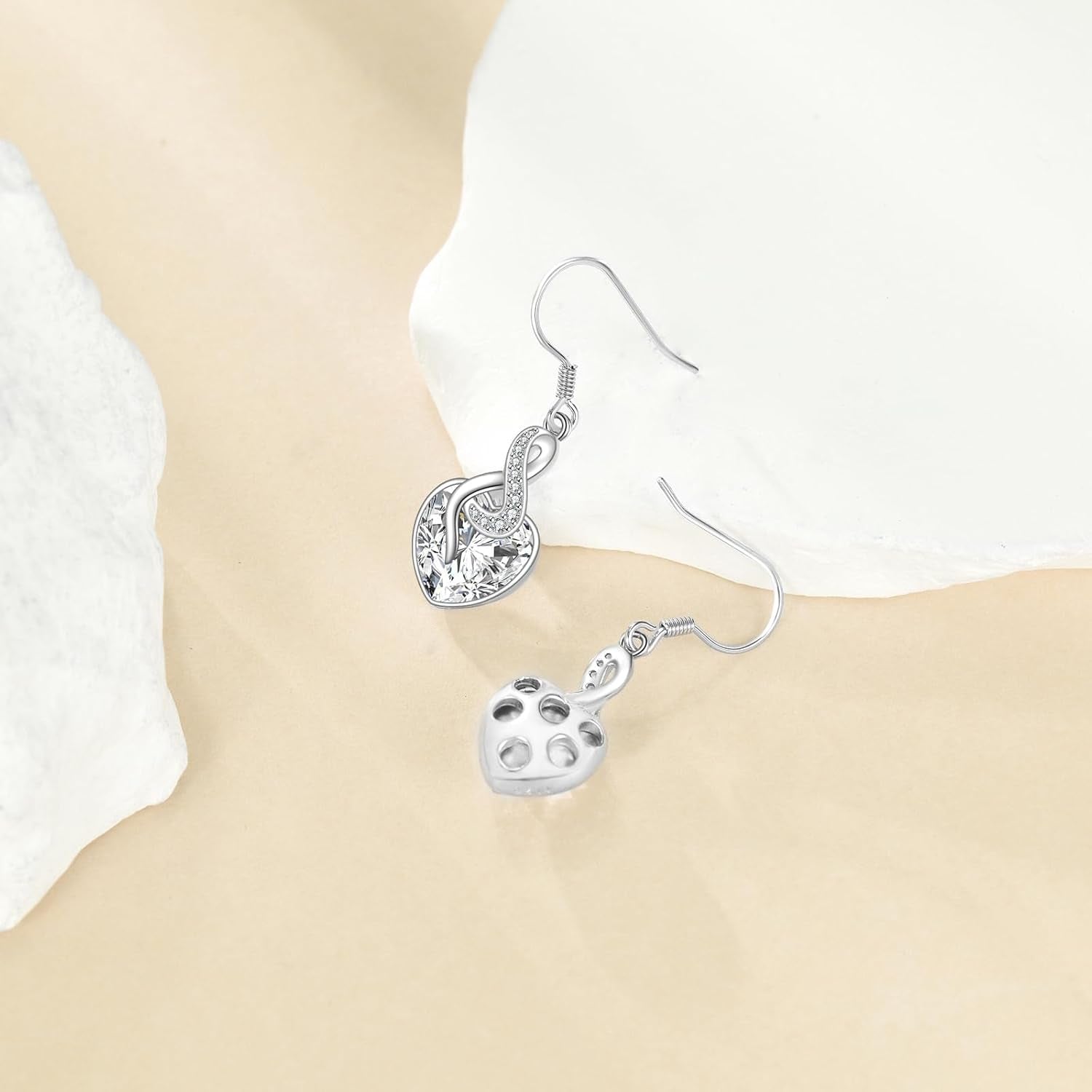 Crystal Heart Dangle Earrings Sterling Silver Heart Earrings with Angle Wings Birthday Anniversary Jewelry Gifts for Women Wife