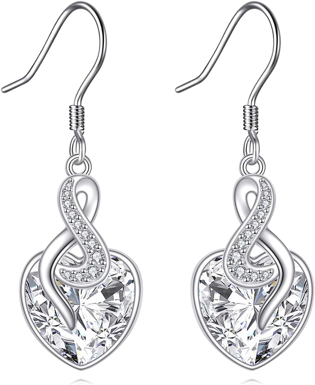 Crystal Heart Dangle Earrings Sterling Silver Heart Earrings with Angle Wings Birthday Anniversary Jewelry Gifts for Women Wife