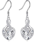 Crystal Heart Dangle Earrings Sterling Silver Heart Earrings with Angle Wings Birthday Anniversary Jewelry Gifts for Women Wife