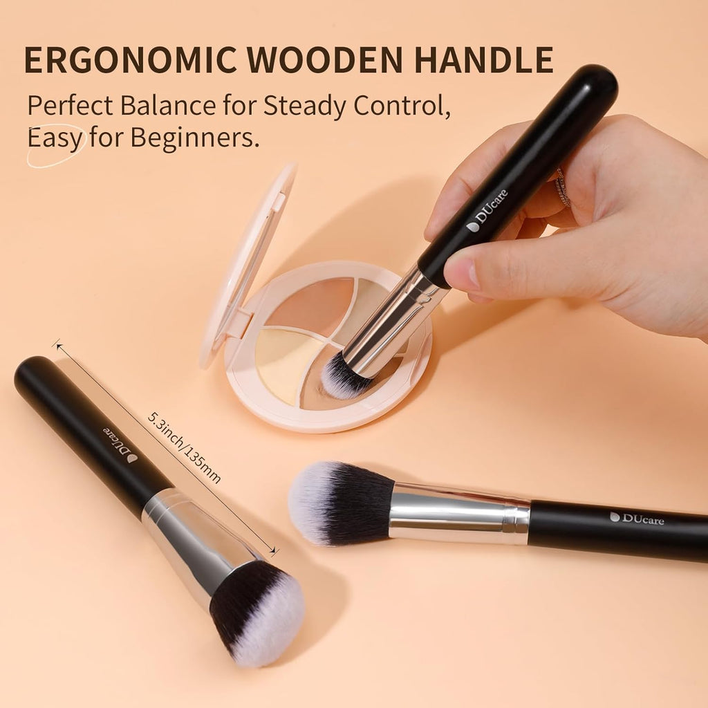 3 Pcs Foundation Contour Blush Conceal Brush Set, Angled Synthetic Kabuki Brush for Blending Setting Buffing with Liquid, Cream and Powder Cosmetic(Black)