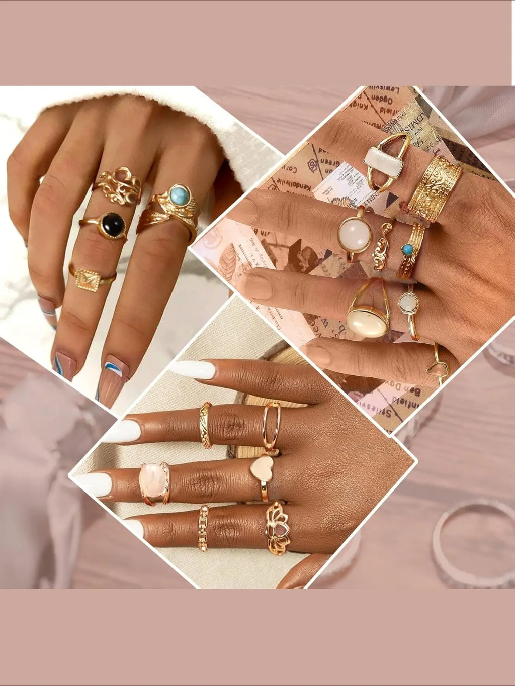 70 Pcs Vintage Crystal Ring Set, Jewelry Knuckle Rings for Women, Bohemian Boho Stackable Joint Rings, Retro Joint Finger Rings, Jewellery