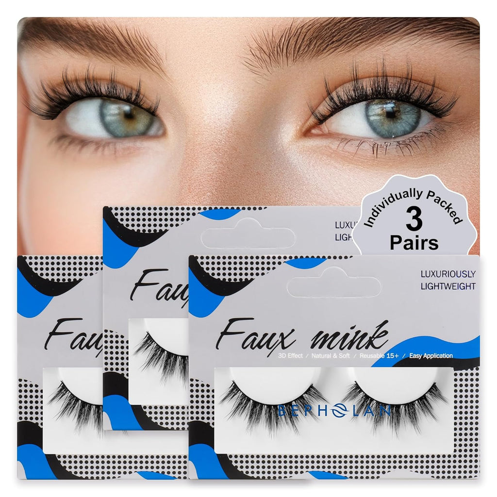 Lashes Natural Look False Eyelashes -  Fake Eyelashes 3D Super Fluffy False Lashes Black Band Wispy Lashes 3-Pack Faux Mink Lashes,Xmz21-3