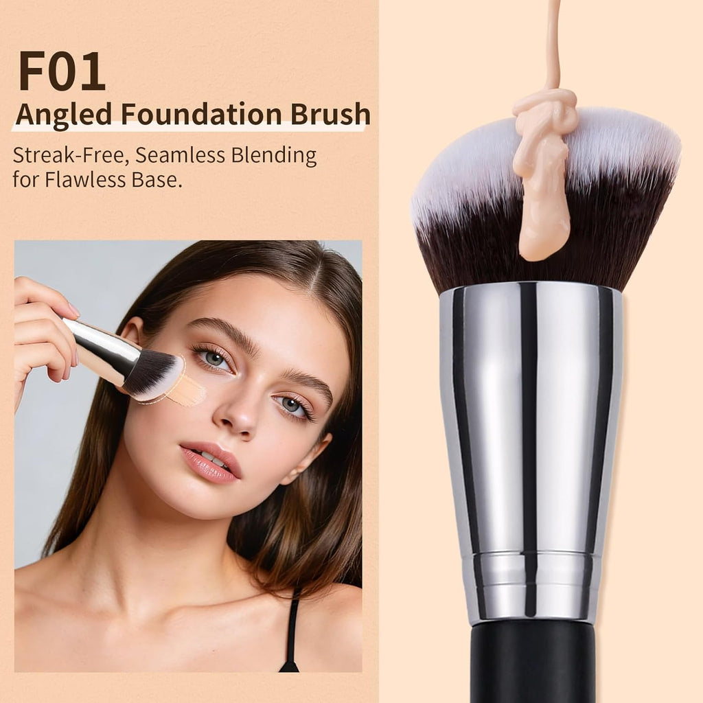 3 Pcs Foundation Contour Blush Conceal Brush Set, Angled Synthetic Kabuki Brush for Blending Setting Buffing with Liquid, Cream and Powder Cosmetic(Black)