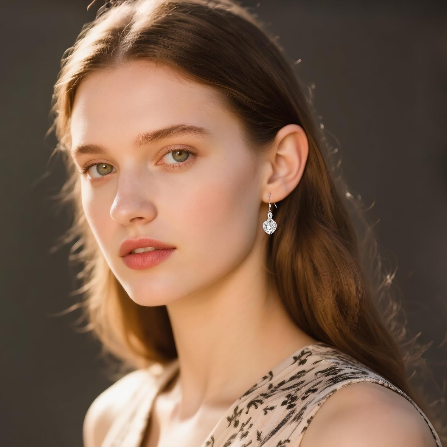 Crystal Heart Dangle Earrings Sterling Silver Heart Earrings with Angle Wings Birthday Anniversary Jewelry Gifts for Women Wife