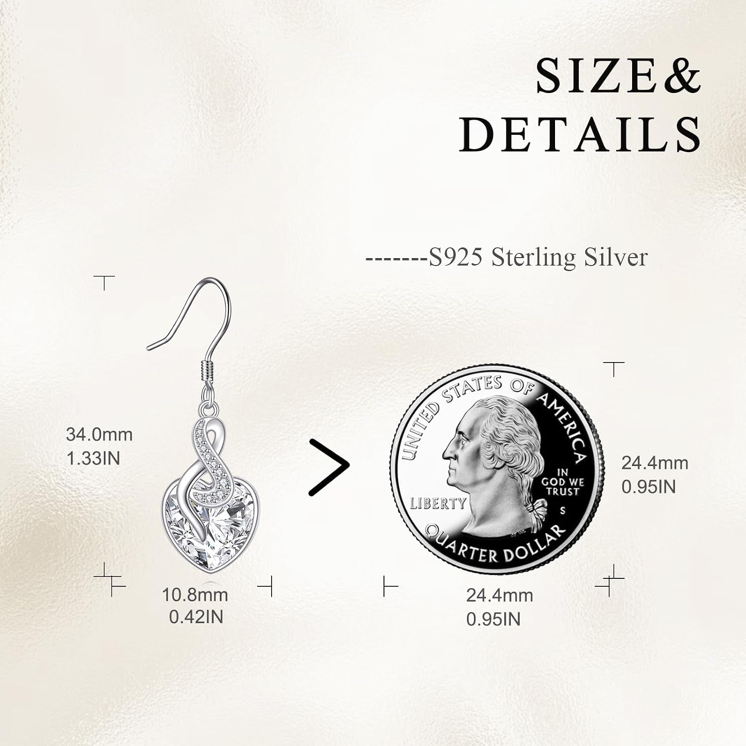 Crystal Heart Dangle Earrings Sterling Silver Heart Earrings with Angle Wings Birthday Anniversary Jewelry Gifts for Women Wife
