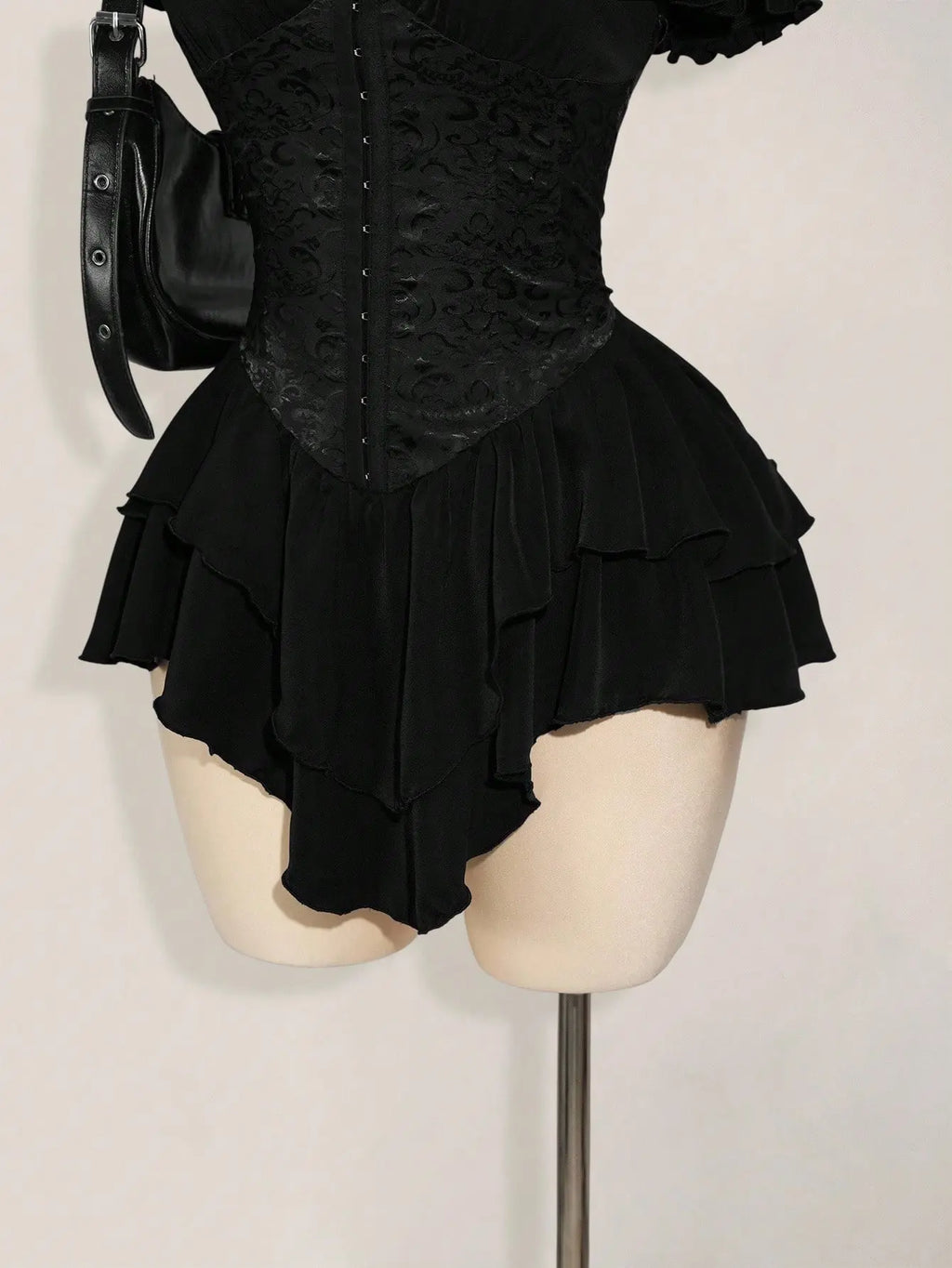 Women'S Off-Shoulder A-Line Chiffon Mini Dress Gothic Jacquard Ruffle Trim with Tie Waist Elegant Party Dress for Wedding Guest Vacation Dinner Club Night Out
