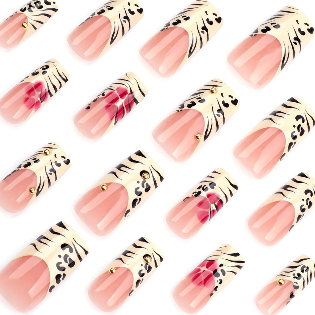 Leopard Print Fake Nails with Nail File & Tape, 1 Box Long Square Press on Nails for Women & Girls Diy Nail Art, Elegant Stick on Nails Kit, Christmas Gift