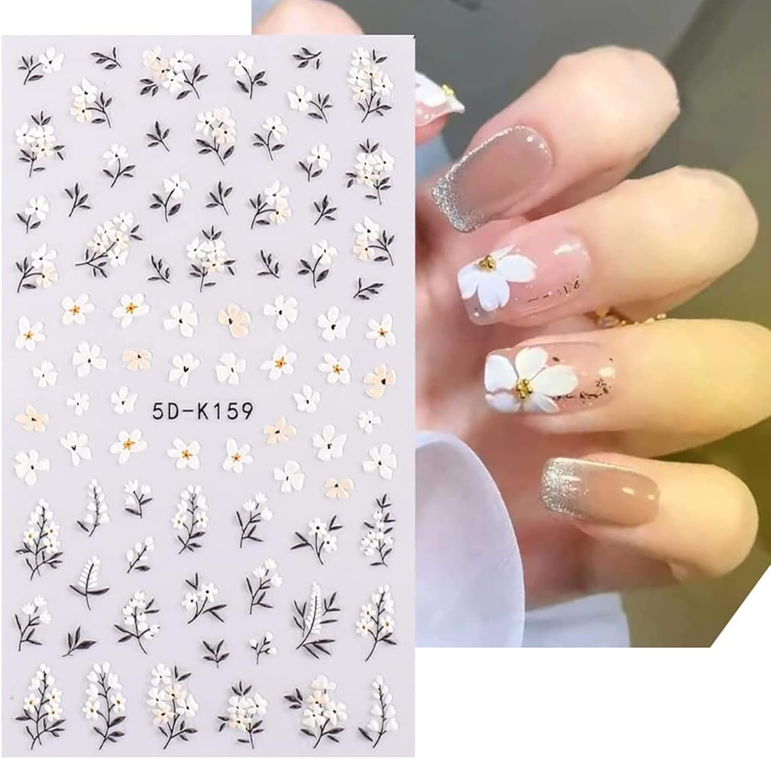 Flower Nail Art Stickers 5D Embossed Nail Decals Spring Summer Self-Adhesive Nails Supplies Accessories 3D Flower for Women Nails Design Decoration