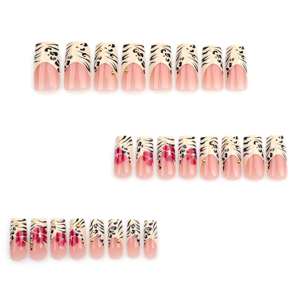 Leopard Print Fake Nails with Nail File & Tape, 1 Box Long Square Press on Nails for Women & Girls Diy Nail Art, Elegant Stick on Nails Kit, Christmas Gift
