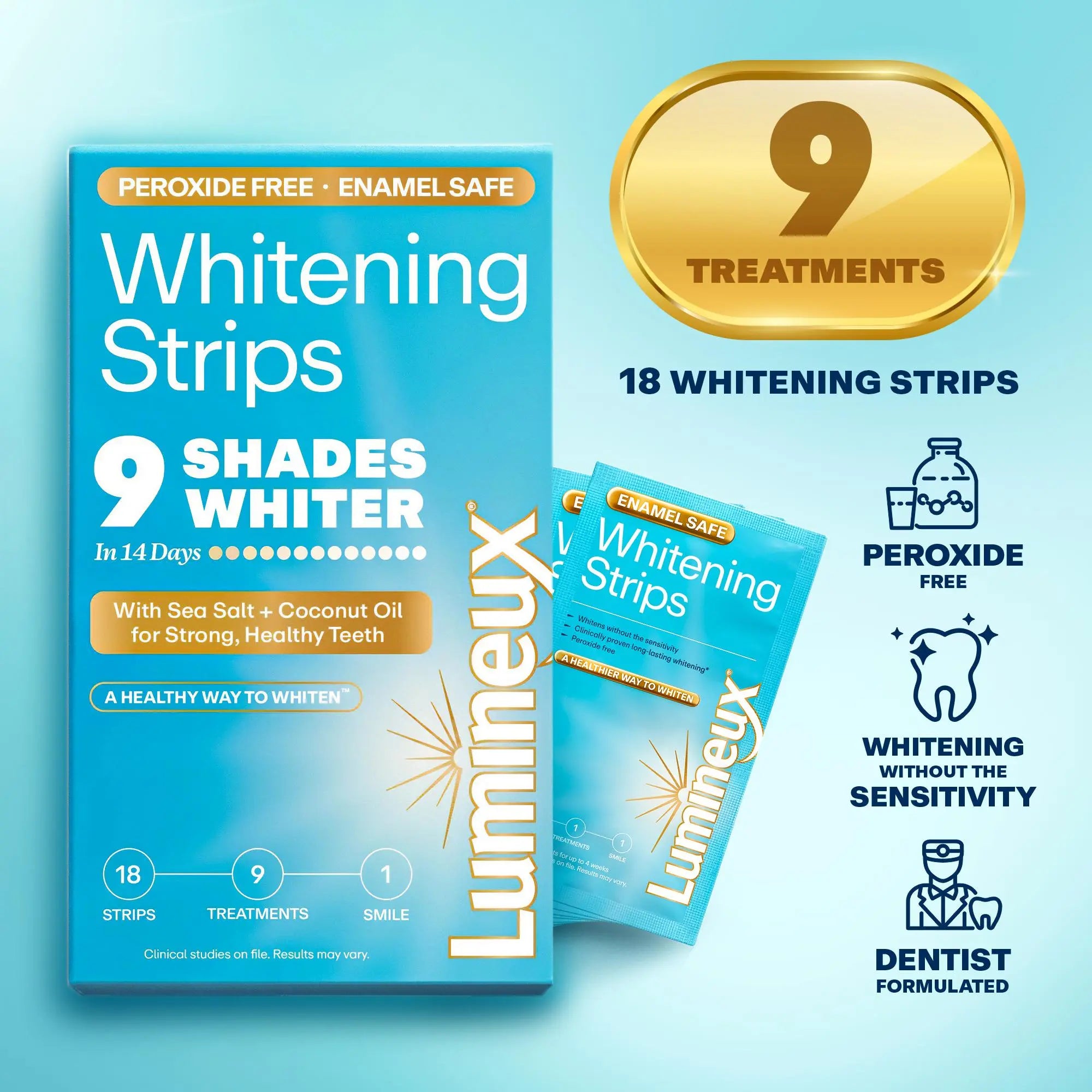 Lumineux Mineral Salt Whitening Strips 9 Treatments or 21 Treatments - Peroxide Free - Enamel Safe for Whiter Teeth - Whitening without the Sensitivity - Dentist Formulated - Sensitivity